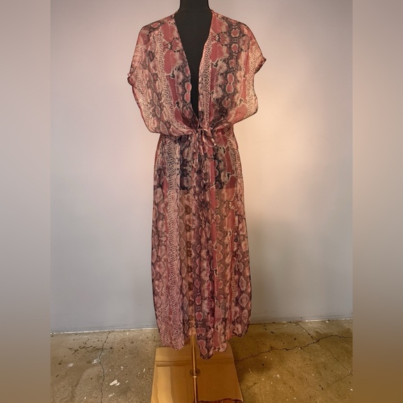 Betsey Johnson Other - Betsey Johnson Sheer Snake-Print Maxi Cover-Up in Dusty Rose and Brown